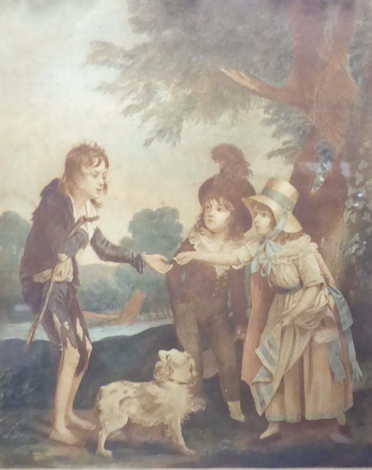 AFTER SIR WILLIAM BEECHEY BY CHARLES WILKIN MEZZOTINT ENGRAVING 'Children Relieving a Beggar Boy' 16