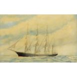 R.J. LAYCOCK (TWENTIETH CENTURY) OIL PAINTING ON BOARD 'Garthpool, Last British Deepwater Sailer'