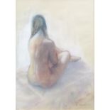 M.MEAKINS (TWENTIETH CENTURY) PASTEL DRAWING ON BUFF COLOURED PAPER seated female nude signed 20 1/