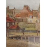 UNATTRIBUTED (EARLY TWENTIETH CENTURY) WATERCOLOUR DRAWING canal side with houses in the