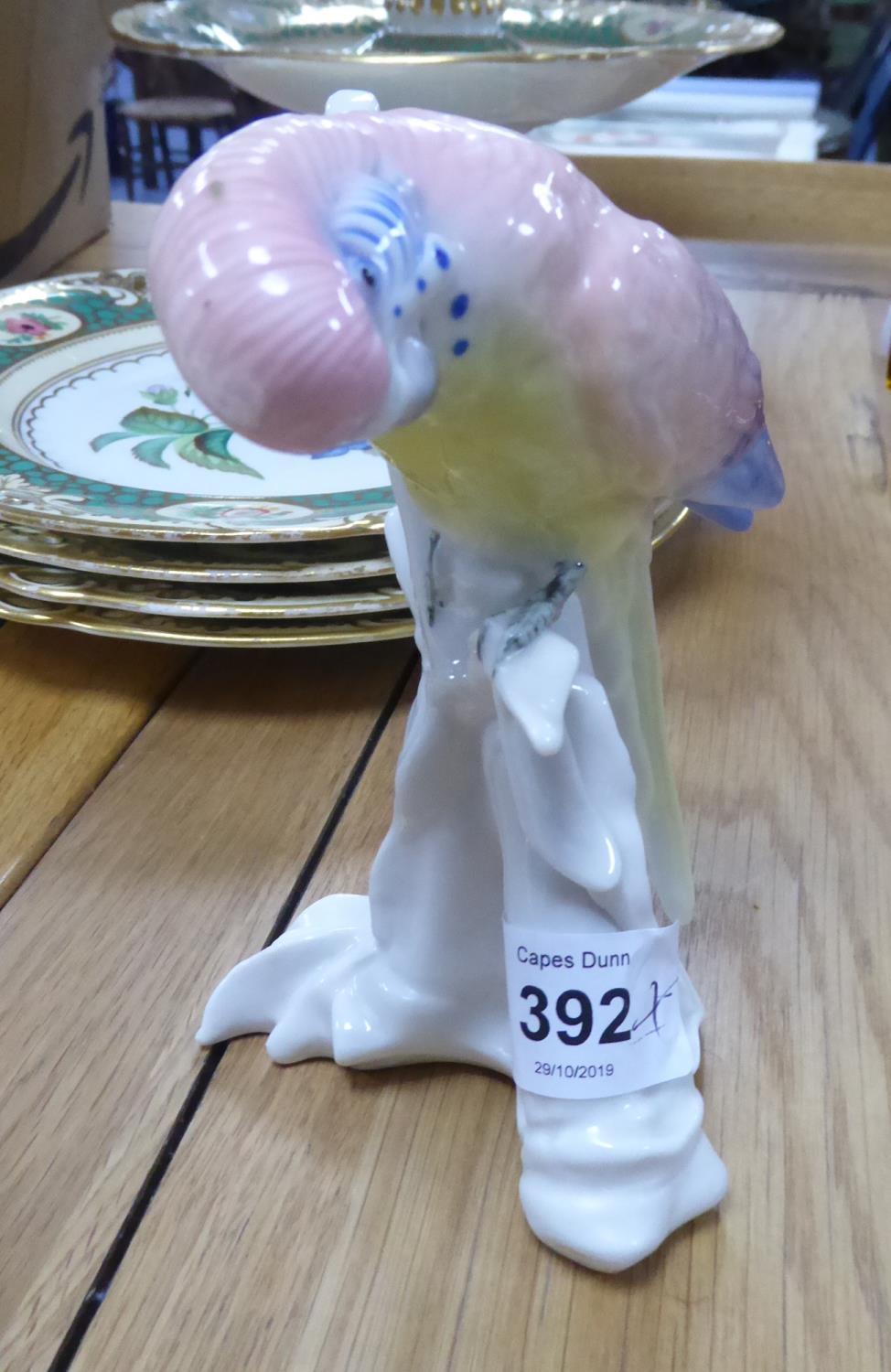 20th CENTURY GERMAN PORCELAIN BUDGERIGAR ON A BRANCH 6" (15.2cm) high