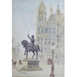 THOMAS GREENHALGH (act. 1848-1906) WATERCOLOUR DRAWING Houses of Parliament signed verso 13 1/2" x 9