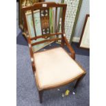 EDWARDIAN INLAID MAHOGANY NURSING CHAIR, the square, show wood back with central panel inlaid with