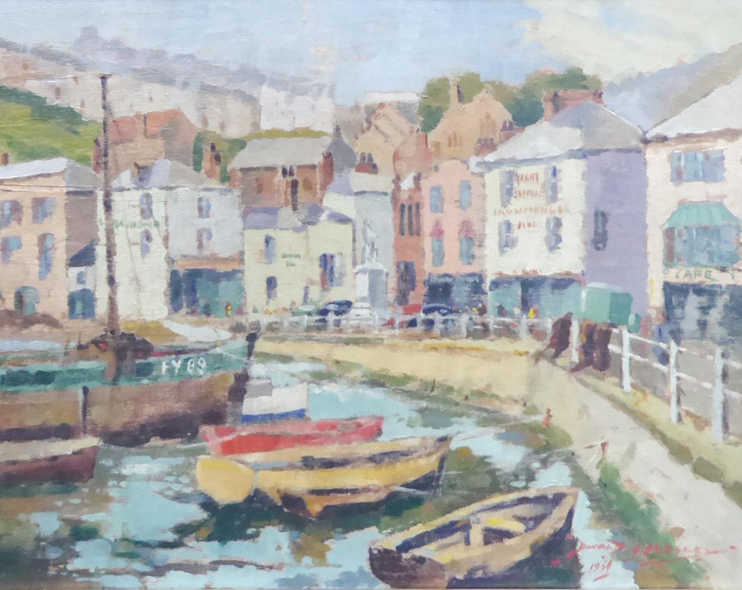 DONALD G. MIDGLEY (TWENTIETH CENTURY) OIL ON BOARD 'Devon Harbour' signed and dated 1954, titled