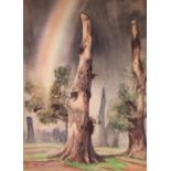 (DAME) LAURA KNIGHT (1877-1970) WATERCOLOUR DRAWING dead trees and rainbow signed and dated 1942 30"