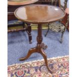 MODERN MAHOGANY TRIPOD WINE TABLE, with dished, circular top, vase shaped column and downswept