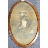 ARTHUR BLOW (TWENTIETH CENTURY) OVAL OIL PAINTING ON BOARD WWI soldier in the trenches signed 21 1/