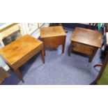 TWO ANTIQUE MAHOGANY BOX COMMODES, both with hinged tops, deep, shaped frieze, and square