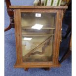 EARLY TWENTIETH CENTURY OAK MURAL SMALL DISPLAY CABINET, with pierced cresting, two plywood