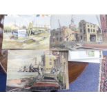 LESLIE. G. DAVIE (1909-1999) THREE WATERCOLOUR DRAWINGS Dockside scenes with boats being loaded 15