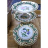 VICTORTIAN STAFFORDSHIRE PORCELAIN SIX PIECE PART DESSERT SERVICE of four plates and two comports,