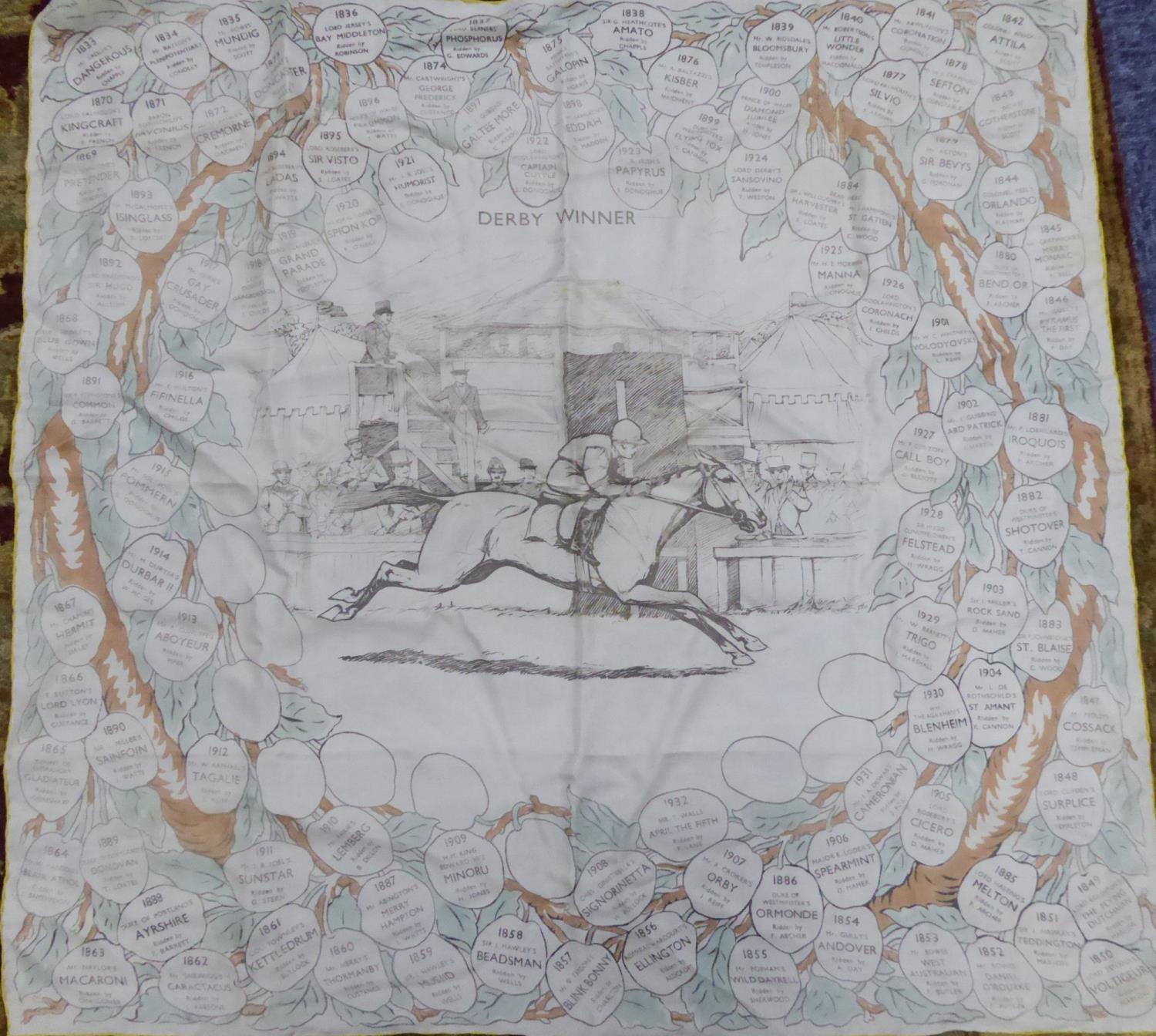 TWO LADIES SILK SCARVES, horse racing, one tilted, 'Derby Winner', both with vignettes giving the - Image 2 of 2