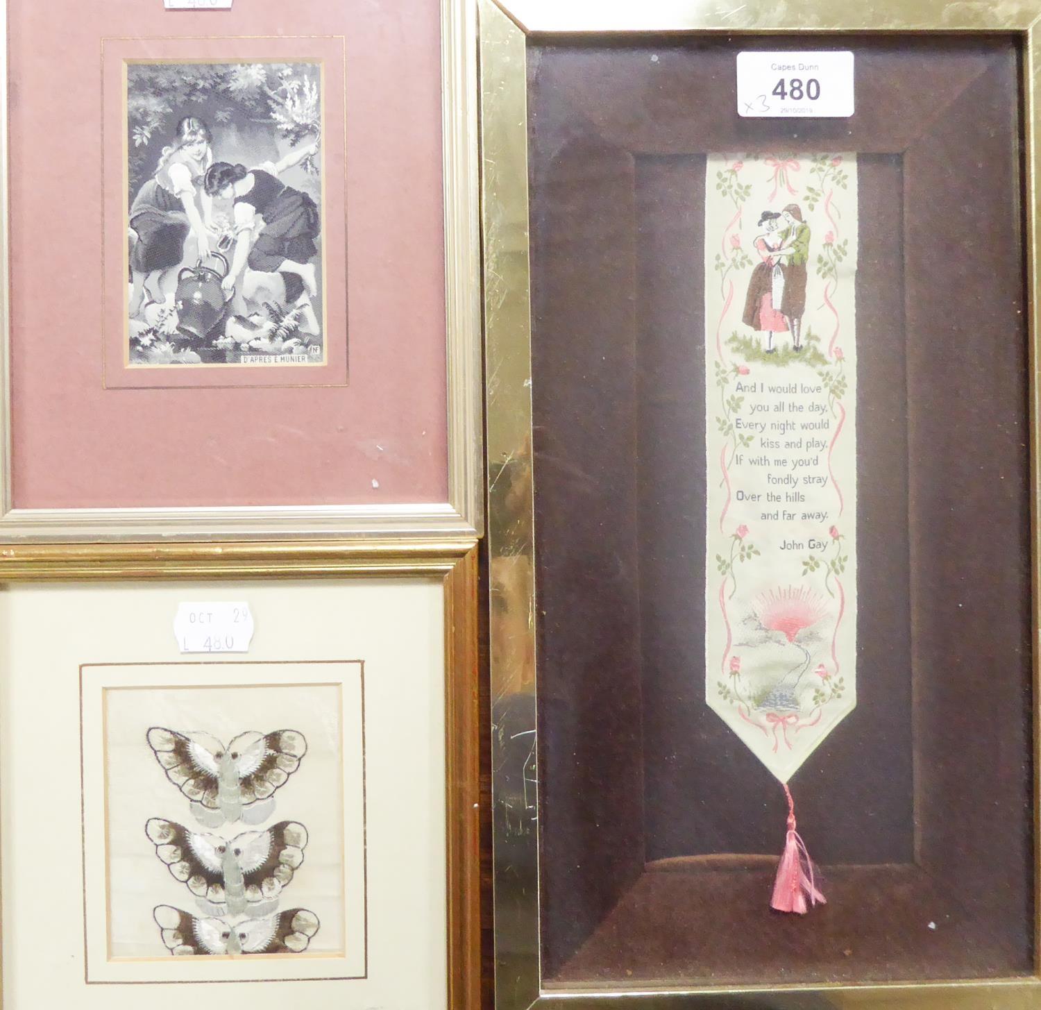 SILK EMBROIDERED BOOKMARK, with romantic verse, AFTER E. MUNIER, CASH SILK, and an ORIENTAL SMALL