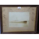THE AMAZON OCEAN LINER BLACK AND WHITE PHOTOGRAPH WITH NUMEROUS RELATED SIGNATURES TO THE BORDERS,
