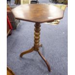 LATE NINETEENTH CENTURY STAINED FRUIT WOOD OCCASIONAL TABLE, the octagonal top above a turned column