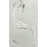 INGA KALLAGOVA-GOEHNNER (TWENTIETH/ TWENTY FIRST CENTURY) WHITE GOUACHE AND INK ON COLOURED PAPER,