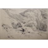 UNATTRIBUTED (LATE NINETEENTH/ EARLY TWENTIETH CENTURY) ETCHING figure at rest in an upland