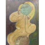UNATTRIBUTED (TWENTIETH CENTURY) OIL PAINTING ON BOARD stylised female nude with green face