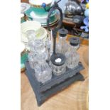 EDWARDIAN ELECTROPLATED CRUET STAND WITH SIX CUT GLASS CONDIMENT BOTTLES, the stand heavily