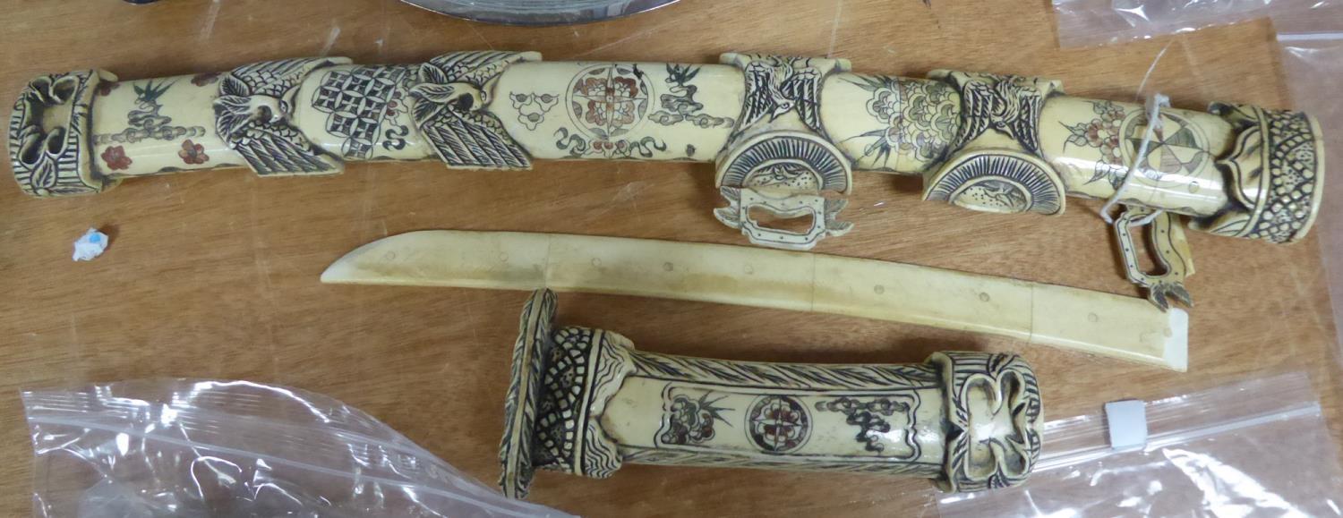 LATE 19th/EARLY 20th CENTURY JAPANESE, PROBABLY MARINE IVORY, SWORD HILT AND SCABBARD, blade absent, - Image 2 of 2