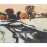 DONALD McINTYRE (1923-2009) WATERCOLOUR DRAWING winter riverscape signed 19" x 24" (48.2cm x 61cm)