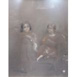 UNATTRIBUTED, (VICTORIAN SCHOOL) PASTEL DRAWING ON COLOURED PAPER portraits of two young girls,