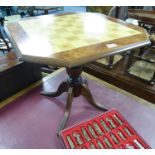 MODERN COFFEE TABLE SET FOR CHESS, the canted oblong top with blonde wood chess board and burr
