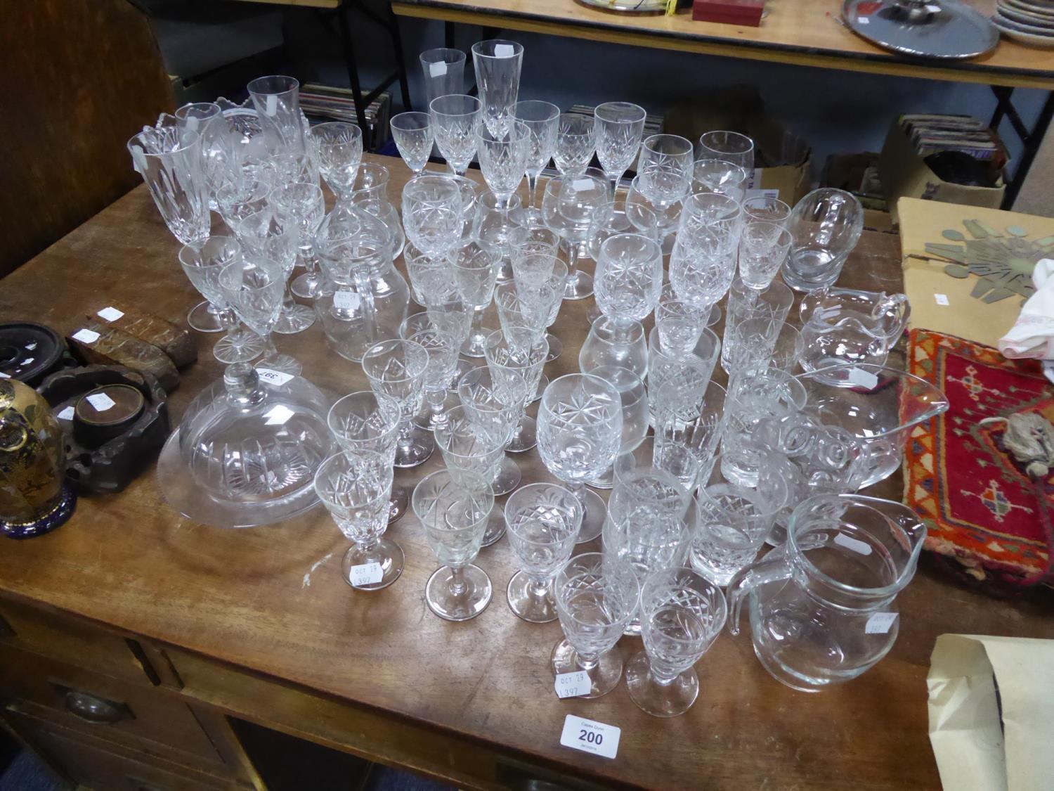 CUT AND MOULDED GLASS- FRUIT BOWL, GRAVY BOAT, JUGS, DRINKING GLASSES, etc, qty