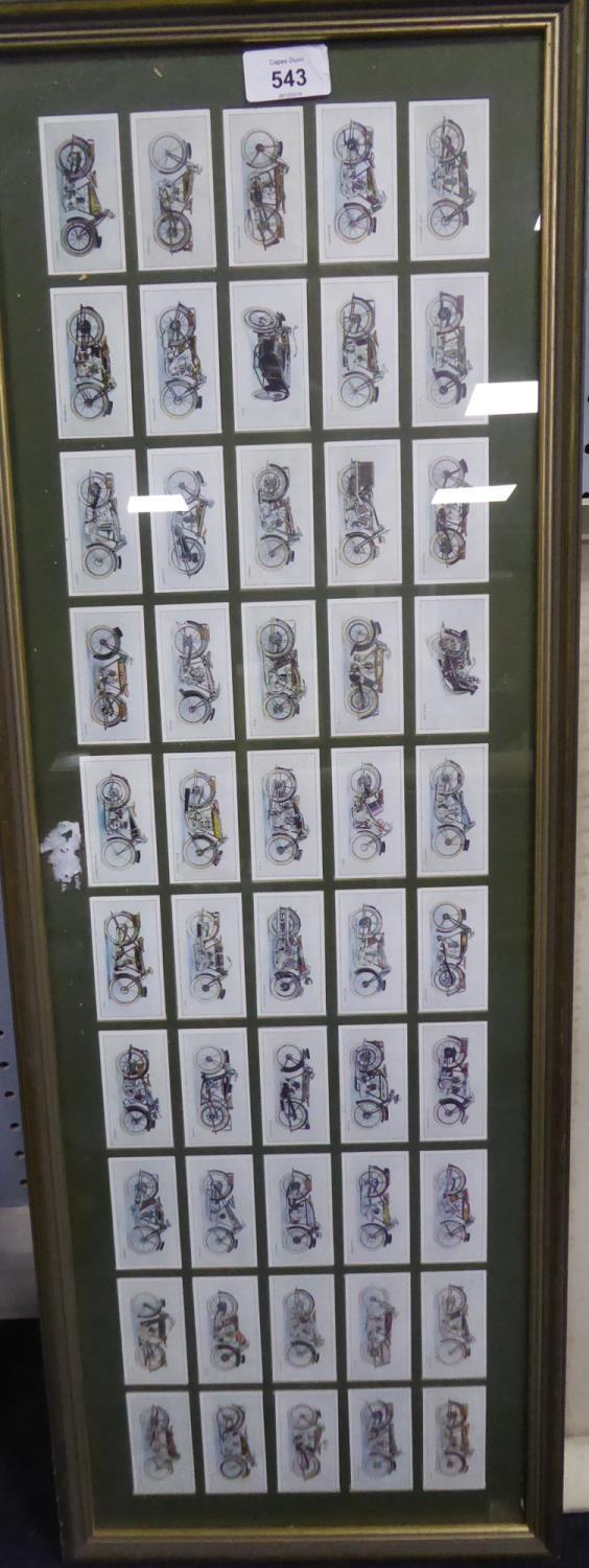 REPRODUCTION SET OF 50 'MOTOR CYCLES' CIGARETTE CARDS, framed and glazed