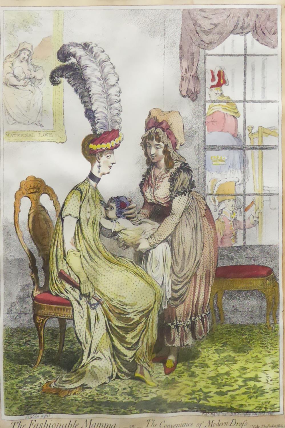 TWO ANTIQUE HAND COLOURED HUMOROUS PRINTS, 'The Fashionable Mamma' 13 1/4" x 9 1/2"(33.7cm x 24.1cm) - Image 2 of 2