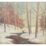 PAUL DEAN (TWENTIETH CENTURY) OIL PAINTING ON CANVAS 'Winter Glory', winter riverscape signed,