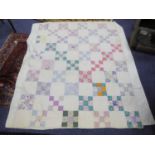 TWO PATCHWORK BED THROWS, 80" x 62 1/2" (203cm x 158.7cm), a/f, and 81" x 74" (205.6cm x 188cm), (2)