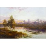 ALEXANDER JAMIESON (1873-1937) OIL ON CANVAS riverscape at dusk with church in the distance