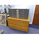 SIX DRAWER OAK PLANNING CHEST, 29" (73.7cm) high, 51 1/2" x 39 1/2" (130.8cm x 100.3cm), together