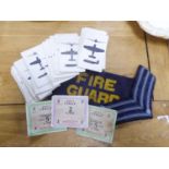 APPROXIMATELY 62 WORLD WAR II AIRCRAFT RECOGNITION CARDS, a FABRIC 'FIRE GUARD' ARMBAND, a few