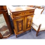 AN ITALIAN INLAID STEREO CABINET WITH LIFT-UP TOP AND TWO CUPBOARDS BELOW