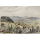 H.E FOSTER (EARLY TWENTIETH CENTURY) WATERCOLOUR DRAWING landscape, 'Overlooking the River'