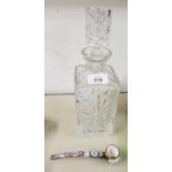 CANTON ENAMELLED ON METAL TOBACCO PIPE AND A CUT GLASS SQUARE SPIRIT DECANTER