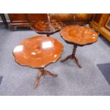 THREE ITALIAN INLAID TRIPOD OCCASIONAL TABLES WITH SHAPED TOPS (3)