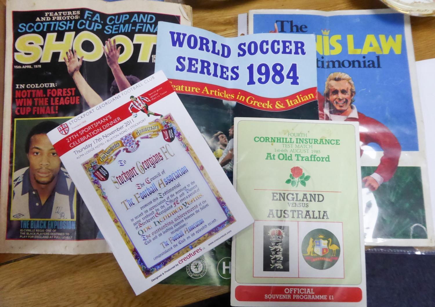 SOUVENIR SPORTING PROGRAMMES, to include: DENNIS LAW'S TESTIMONIAL, 1973, with signed envelope, To