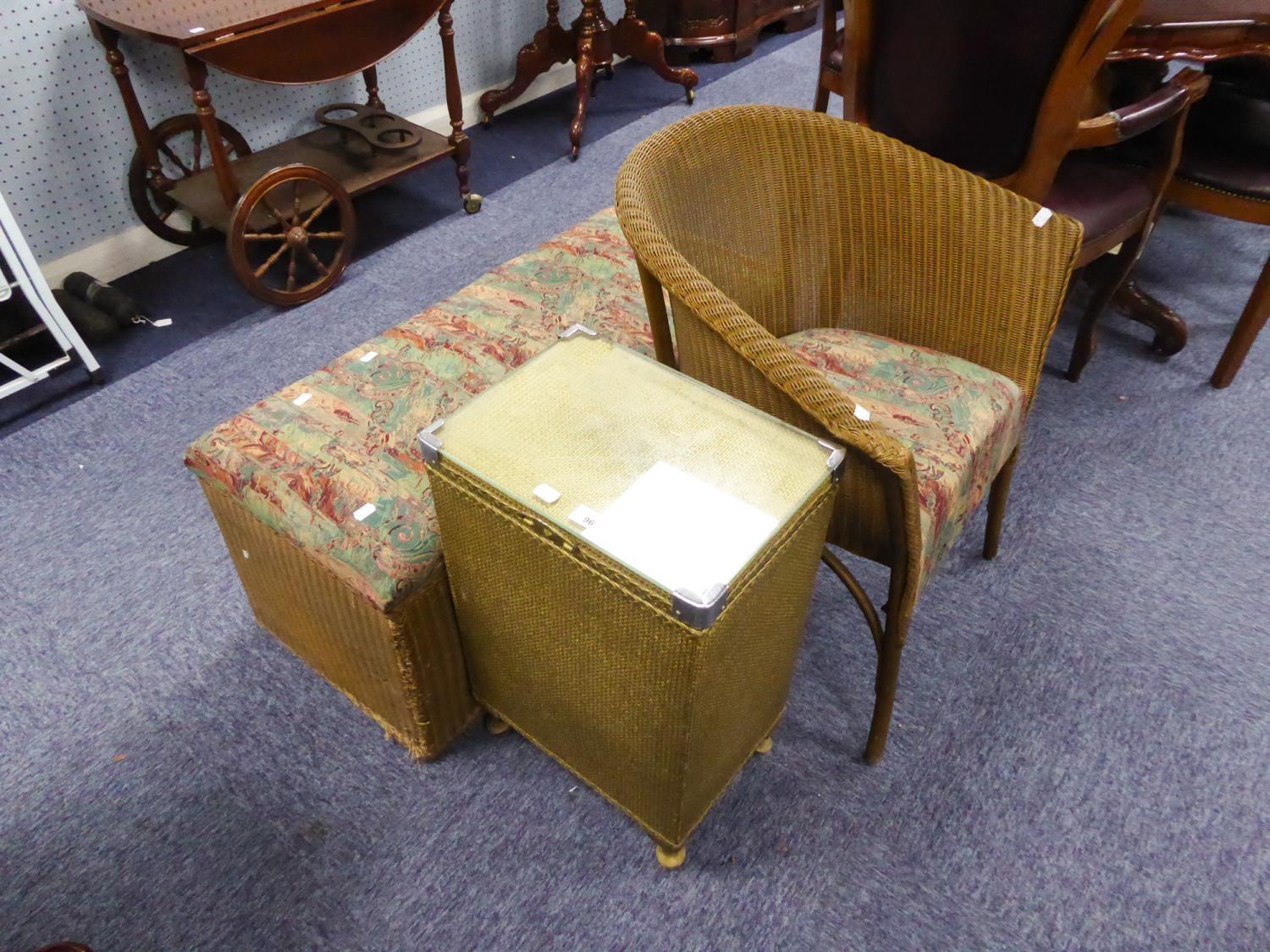 A LOOYD LOOM CHAIR, MATCHING BEDDING BOX AND A SMALL LINEN BOX (3)