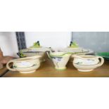 FIVE ITEMS OF BURLEIGH POTTERY TO INCLUDE; AN ART DECO TWO HANDLED TUREEN AND COVER, ANOTHER