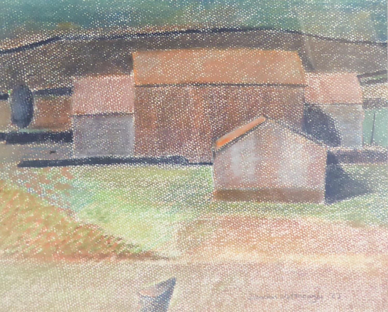 DEREK WILKINSON (1929-2001) THREE PASTEL DRAWINGS Farm Buildings 9 3/4" x 12 3/4" (24.8cm x 32.