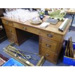 POST WAR MAHOGANY TWIN PEDESTAL DESK, the oblong top above three frieze drawers and pair of