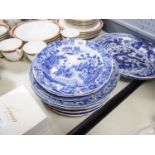 ELEVEN 19th CENTURY PRINTED BLUE AND WHITE POTTERY PLATES by Rogers & others, all with topographical