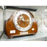 AN OAK CASED MANTEL CLOCK, ENGRAVED '45 YEARS SERVICE, BR WESTERN REGION'