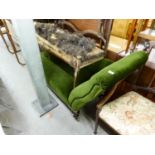 VICTORIAN CHAISE LONGUE, WITH SINGLE SCROLL END, BUTTON UPHOLSTERED IN MOSS GREEN VELVET