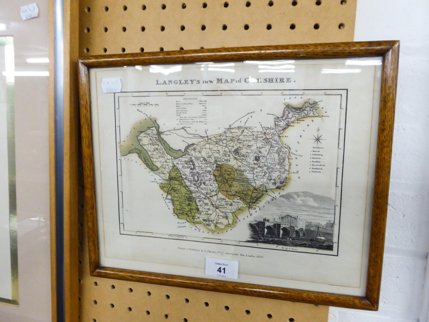FRAMED AND GLAZED A LANGLEY'S 'NEW MAP OF CHESHIRE', PRINTED AND PUBLISHED BY J. PHELPS, No. 27