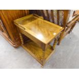 DREXEL QUARTERED OAK OBLONG COFFEE TABLE WITH END DRAWER, ON BOBBIN TURNED LEGS AND PLATFORM BASE