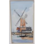 J.V.D. (TWENTIETH CENTURY) WATERCOLOUR DRAWING canal scene with windmill initialled 7 1/4" x 4" (